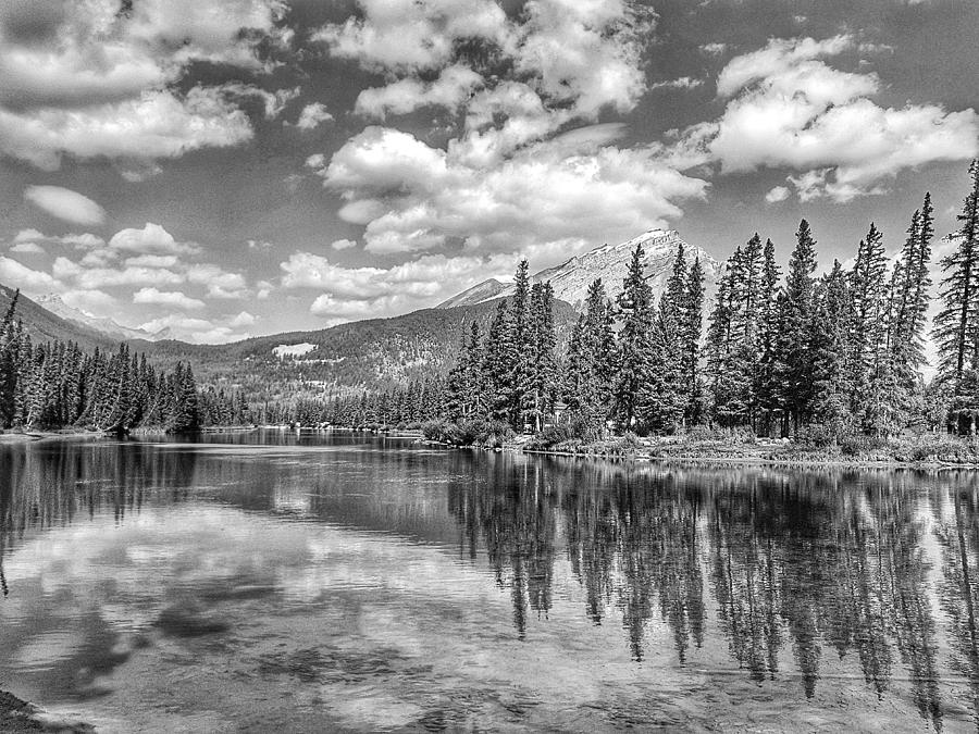 Mountain Reflections on Black and White Photograph by Nadia Seme