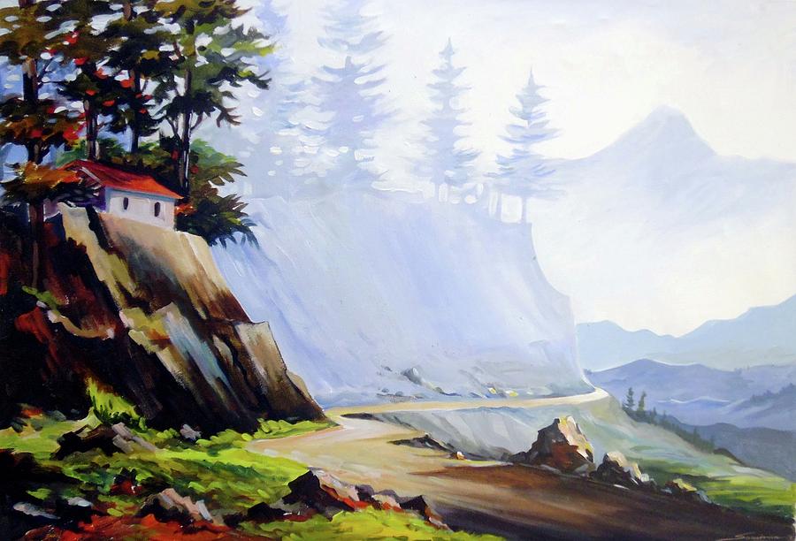 Mountain Road Acrylic On Canvas Painting Painting By Samiran Sarkar