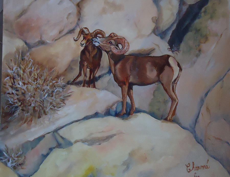 Mountain Sheep Gab Session Painting by Charme Curtin
