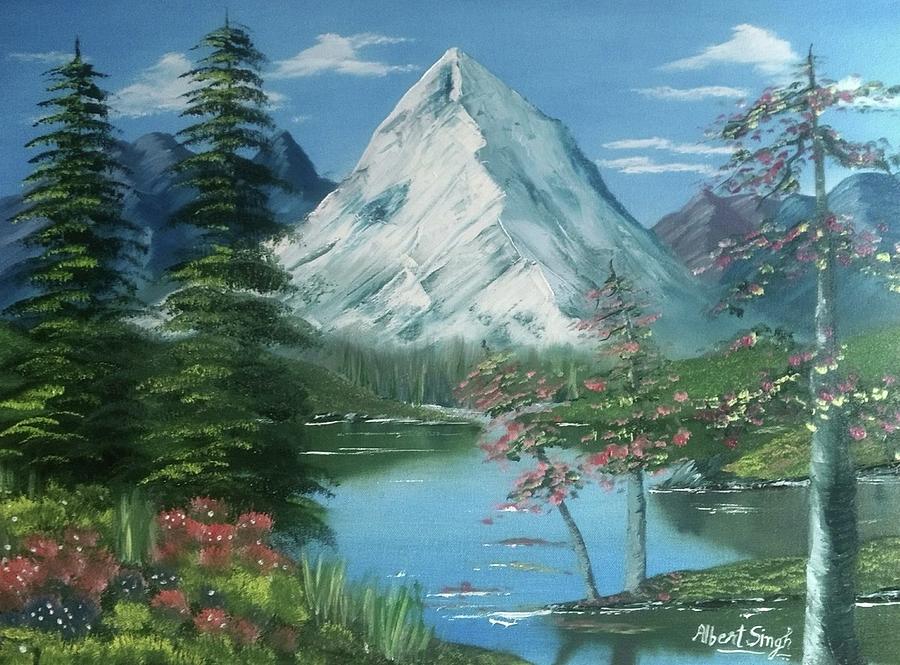 mountain side painting