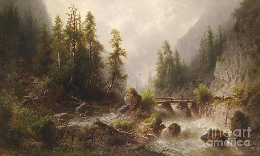 Mountain Stream Painting - Mountain stream by Celestial Images