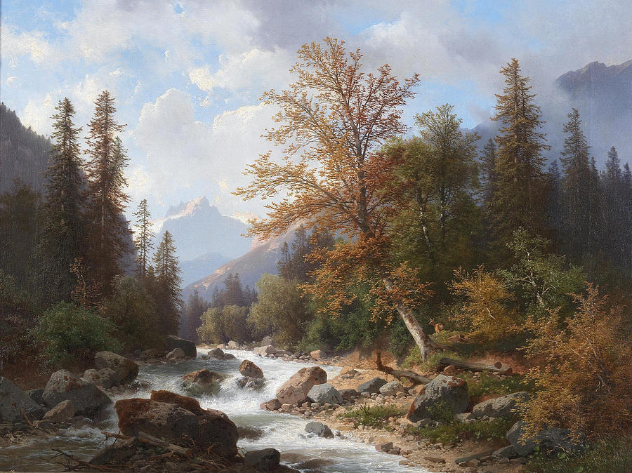 Mountain Stream in the Ramsau Painting by Carl Hasch