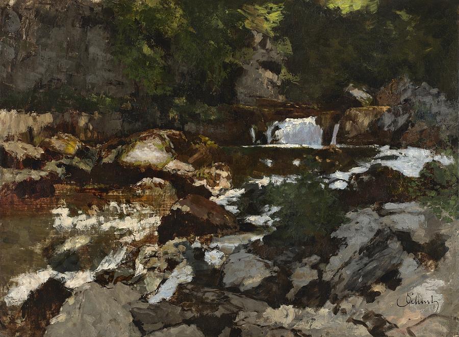 Mountain Stream With Waterfall, Saut Du Doubs Painting