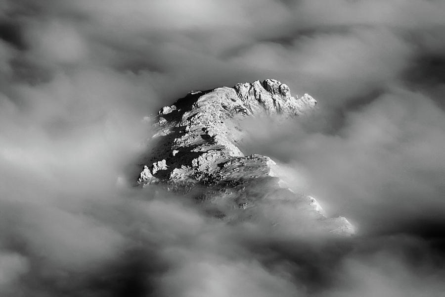 Mountain Tops  Peeking Through The Clouds in Black and White Photograph by James BO Insogna