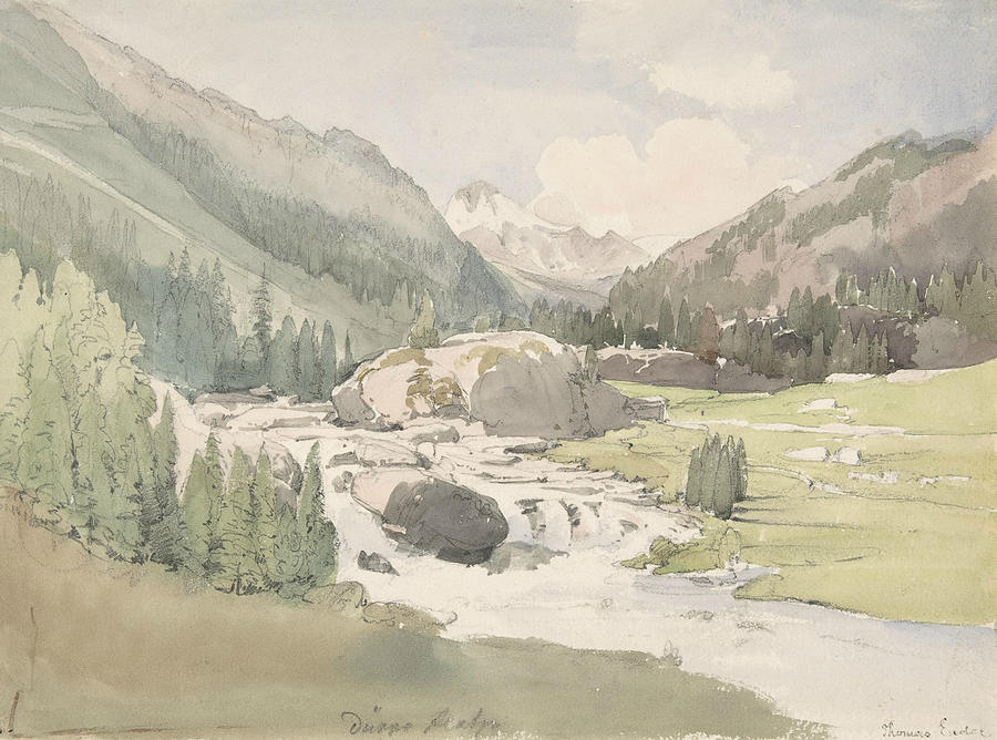 Mountain Valley Drawing by Thomas Ender