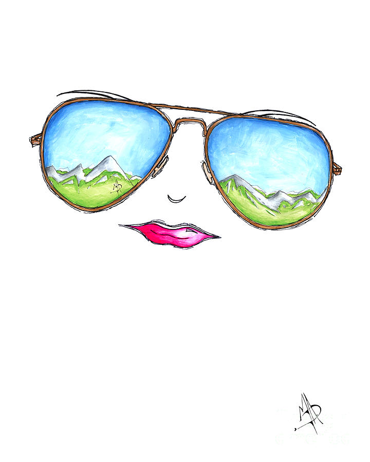 Aviator Painting - Mountain View Aviator Sunglasses PoP Art Painting Pink Lips Aroon Melane 2015 Collection by Megan Duncanson
