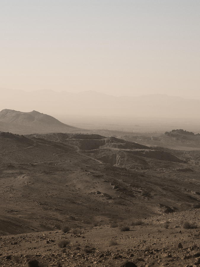 Mountain View of Mohave Desert in Sepia Photograph by Colleen Cornelius