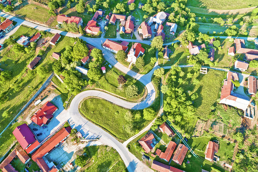 Mountain village of Apatovec aerial view Photograph by Brch Photography