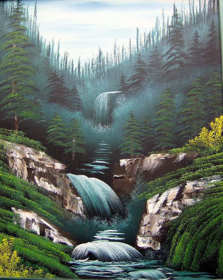 Mountain Waterfall Painting by Debra Campbell