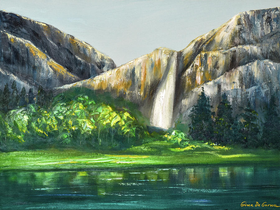 Mountain Waterfall Painting by Gina De Gorna