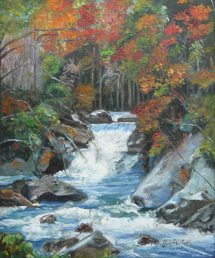 Mountain Waterfall Painting by Gloria Smith