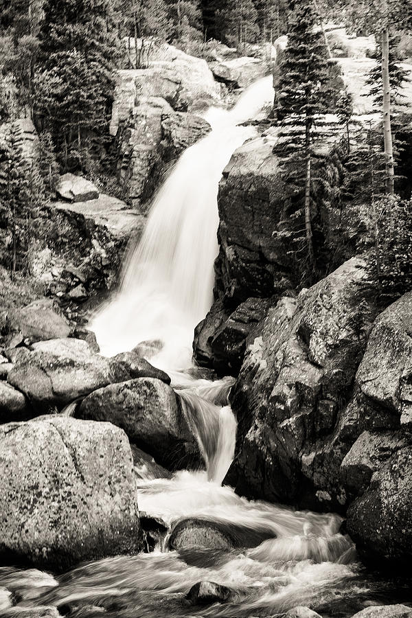 Mountain Waterfall in Black and White Photograph by Terri Morris