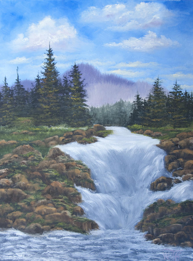 Mountain Waterfall Painting by Thea Wolff - Fine Art America