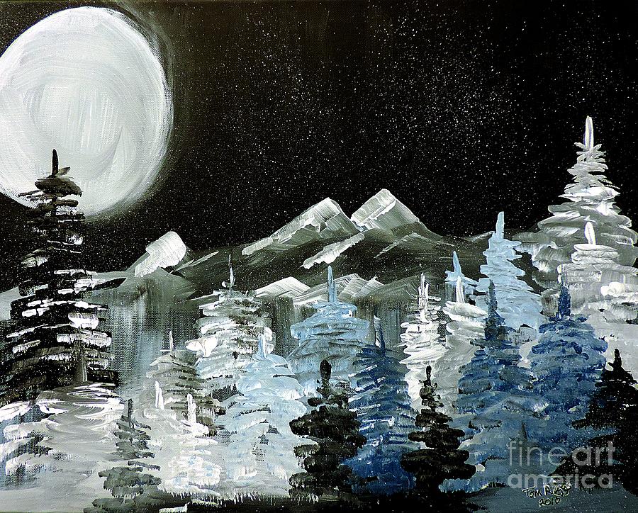 Mountain Winter Night Painting by Tom Riggs
