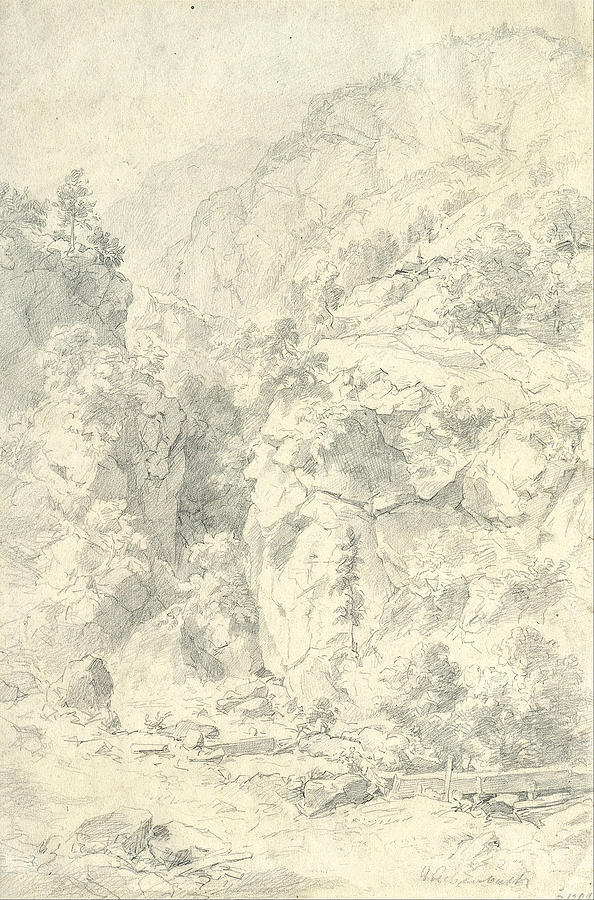 Mountainous Landscape Drawing by Andreas Achenbach