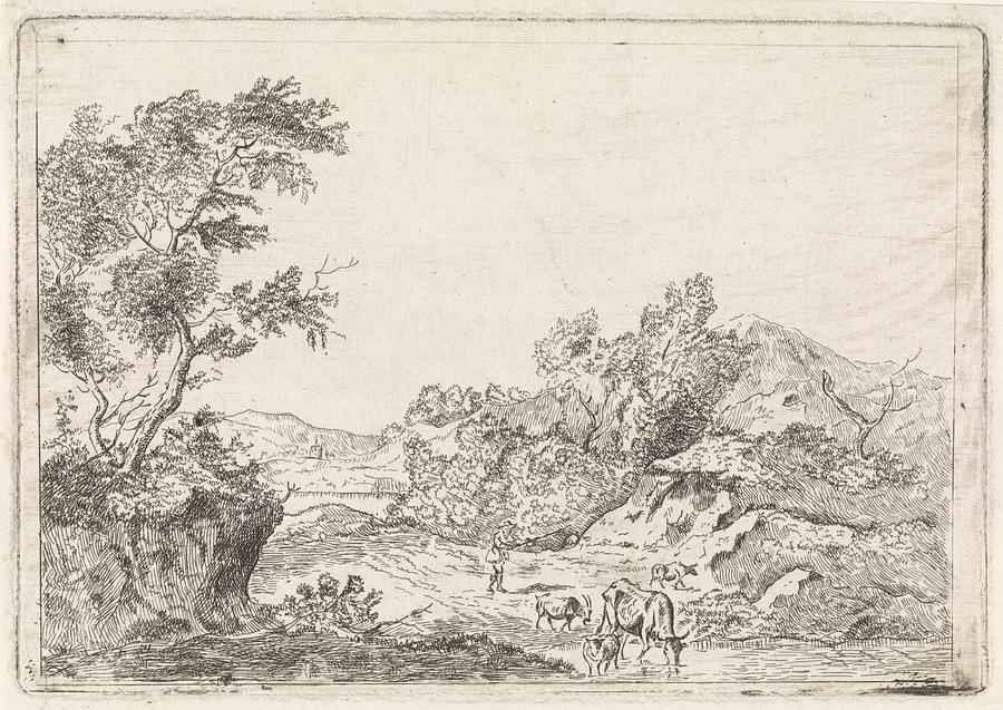 Mountainous Landscape With Cattle, Johannes Christiaan Janson Possibly, 1761 - 1823 Painting