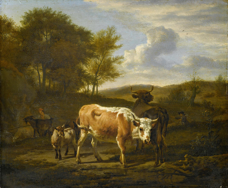 Mountainous Landscape with Cows Painting by Adriaen van de Velde