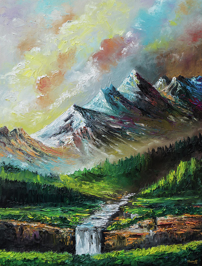 Mountains and Falls Painting by Anthony Mwangi