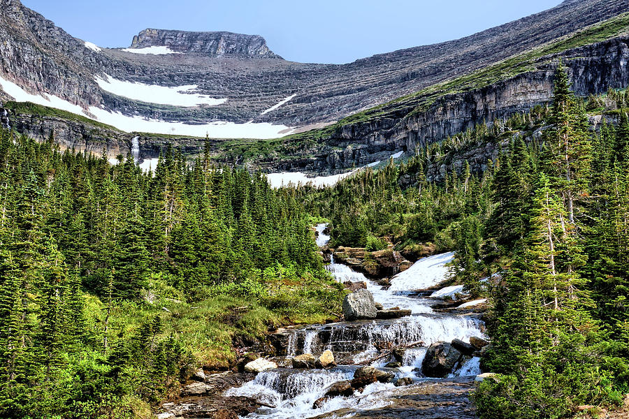 Glacier National Park Photograph - Mountains and Waterfalls by John Trommer