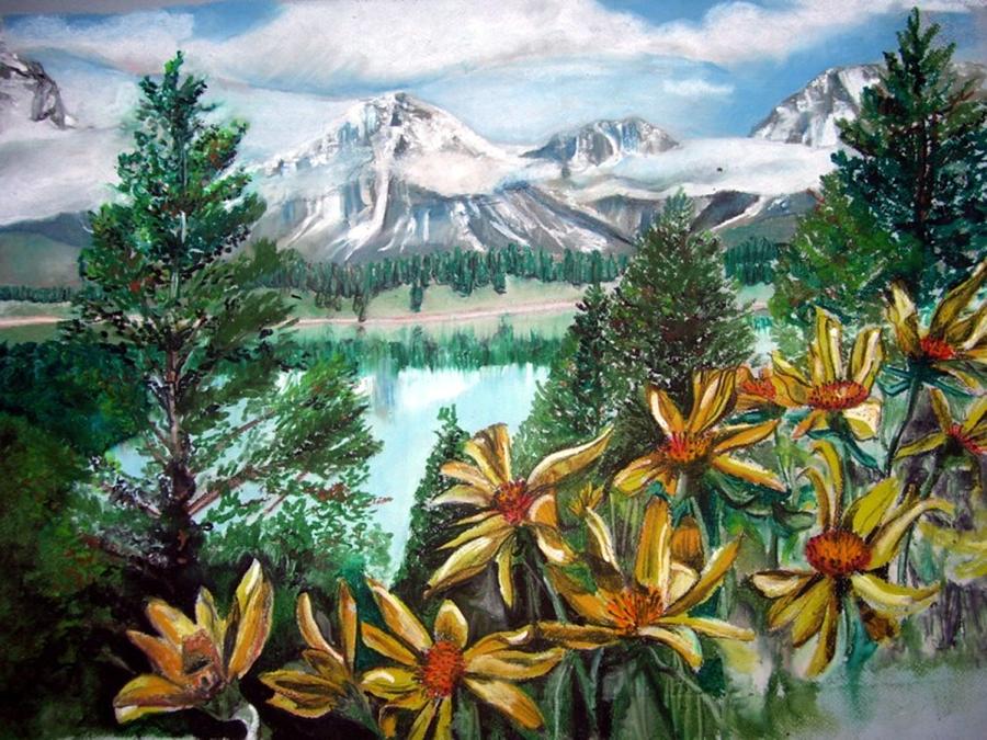 Mountain Pastel - Mountains and Wild Flowers by Tiffany Westrich