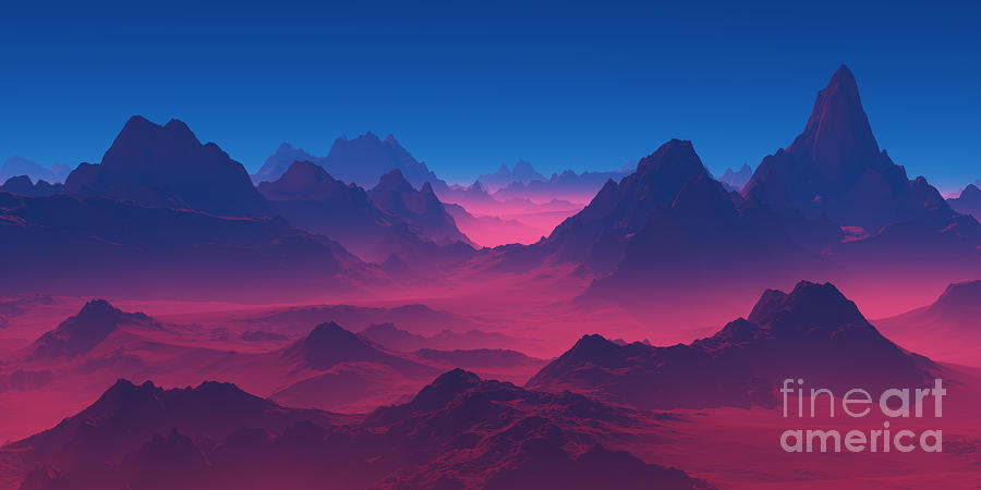 Mountains In The Red Haze. Digital Art