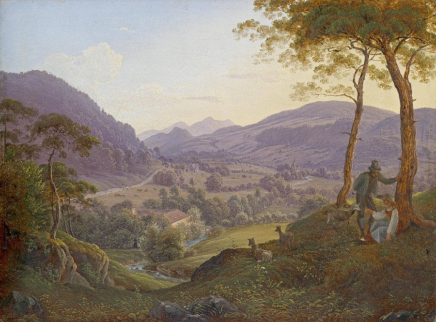 Mountains near Salzburg with a young couple Painting by Franz Ludwig Catel
