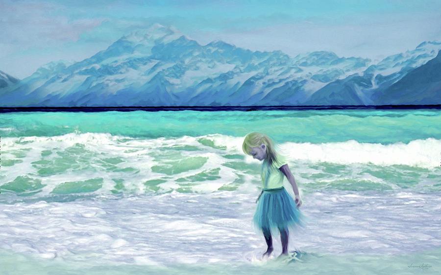 Mountains Ocean With Little Girl  Painting by Susanna Katherine
