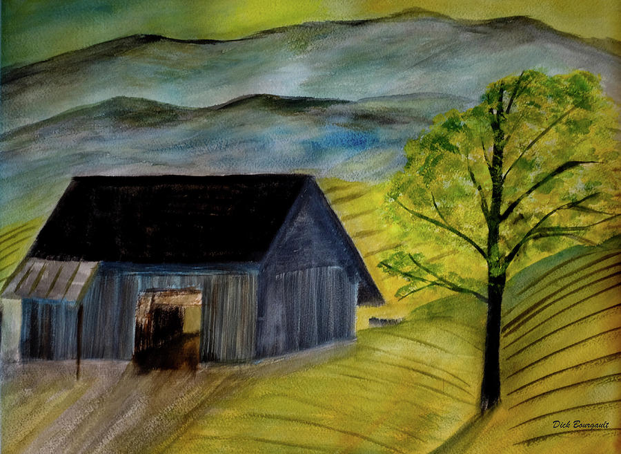Mountainside Farm Painting by Dick Bourgault