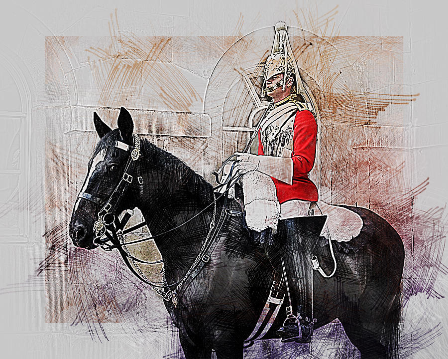 Mounted Household Cavalry Soldier On Guard Duty in Whitehall Lon Digital Art by Anthony Murphy