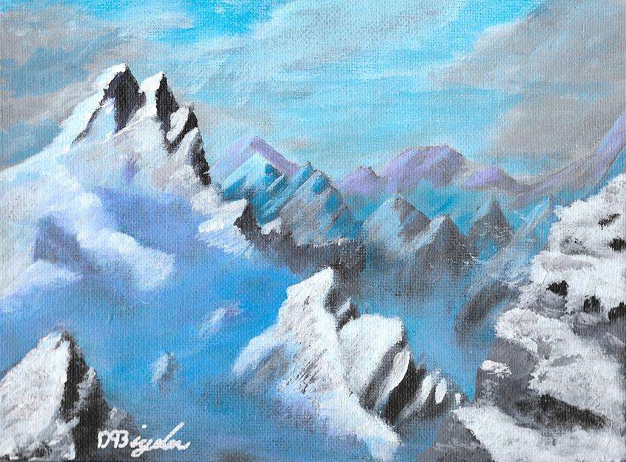 Mountians in mist 2 Painting by David Bigelow