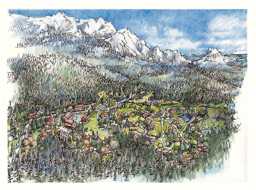 Mountine Village Drawing by Andrew Drozdowicz
