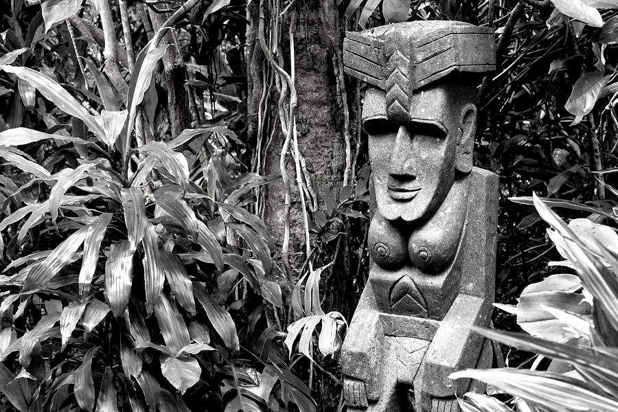 Mounts Botanical Garden Tiki Goddess In Black And White Photograph