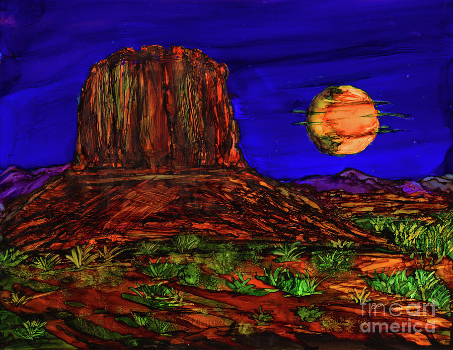Mounument Valley Super Moon 2 Painting by Eunice Warfel