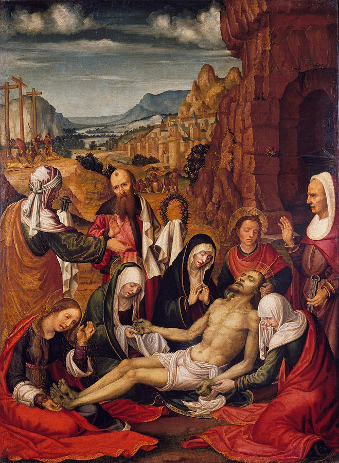 Mourning over the Dead Body of Christ Painting by Paolo da San Leocadio