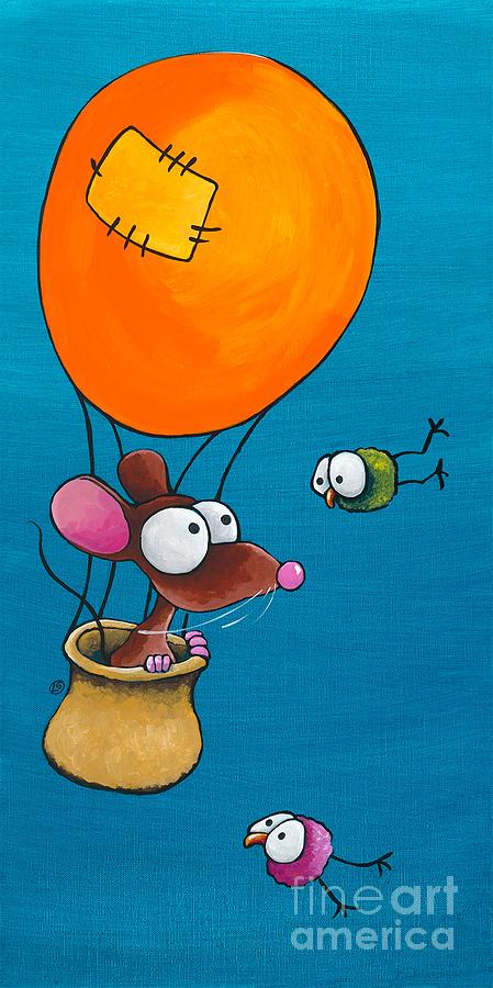Mouse in his hot air balloon Painting by Lucia Stewart