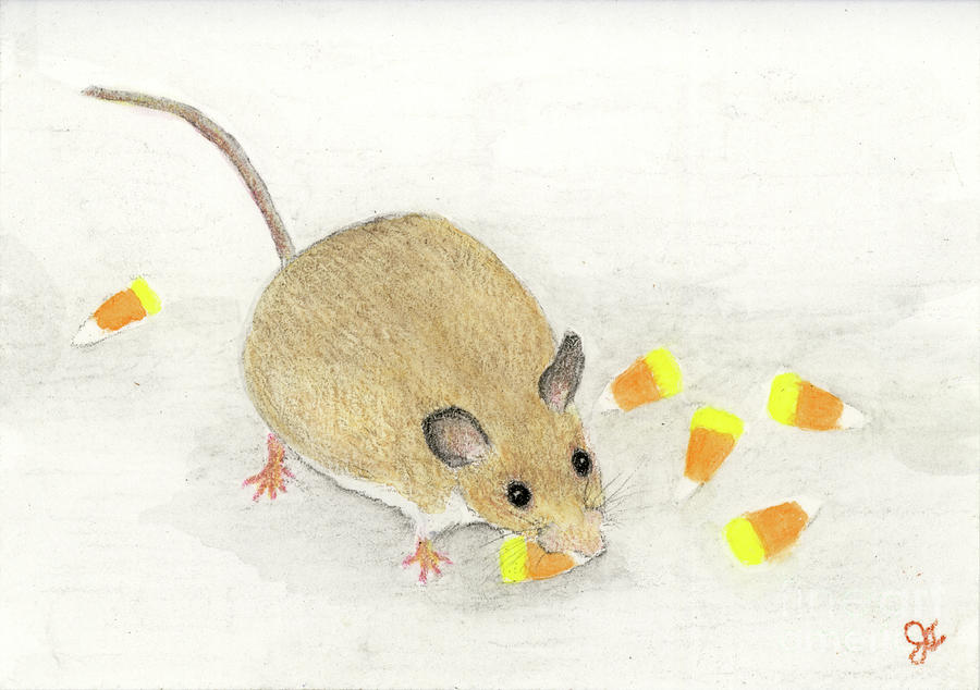 Mouse with Candy Corns Painting by Jackie Irwin