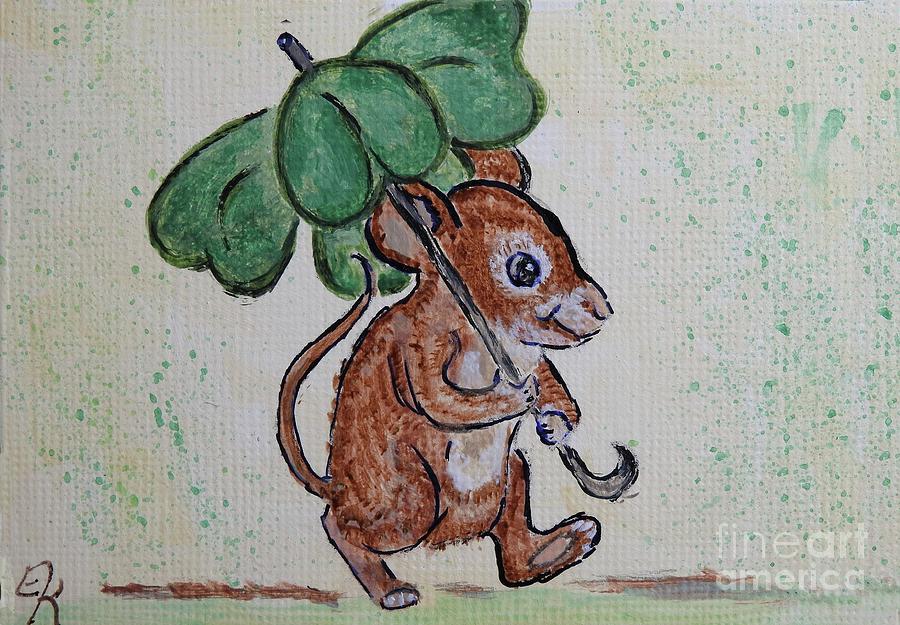 Mouse with Four Leaf Clover Umbrella painting #893 Painting by Ella Kaye Dickey