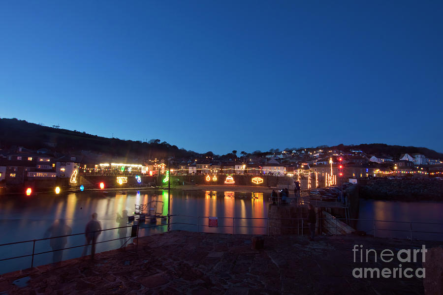 Mousehole Cornwall Christmas Lights Photograph by Terri Waters