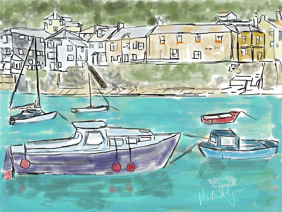 Mousehole From the Seawall Painting by Michael Hodgson