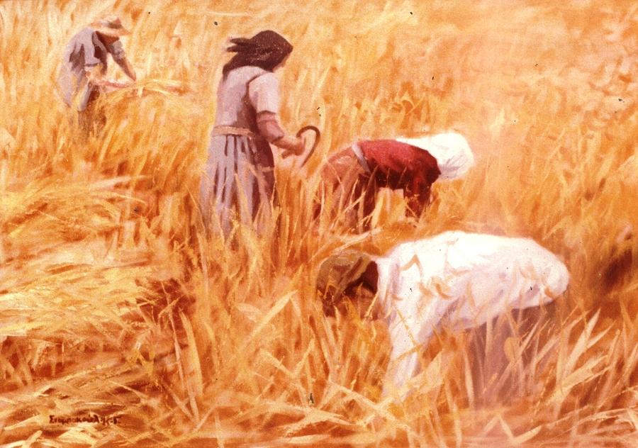 Mowing Harvest Painting by George Siaba - Fine Art America