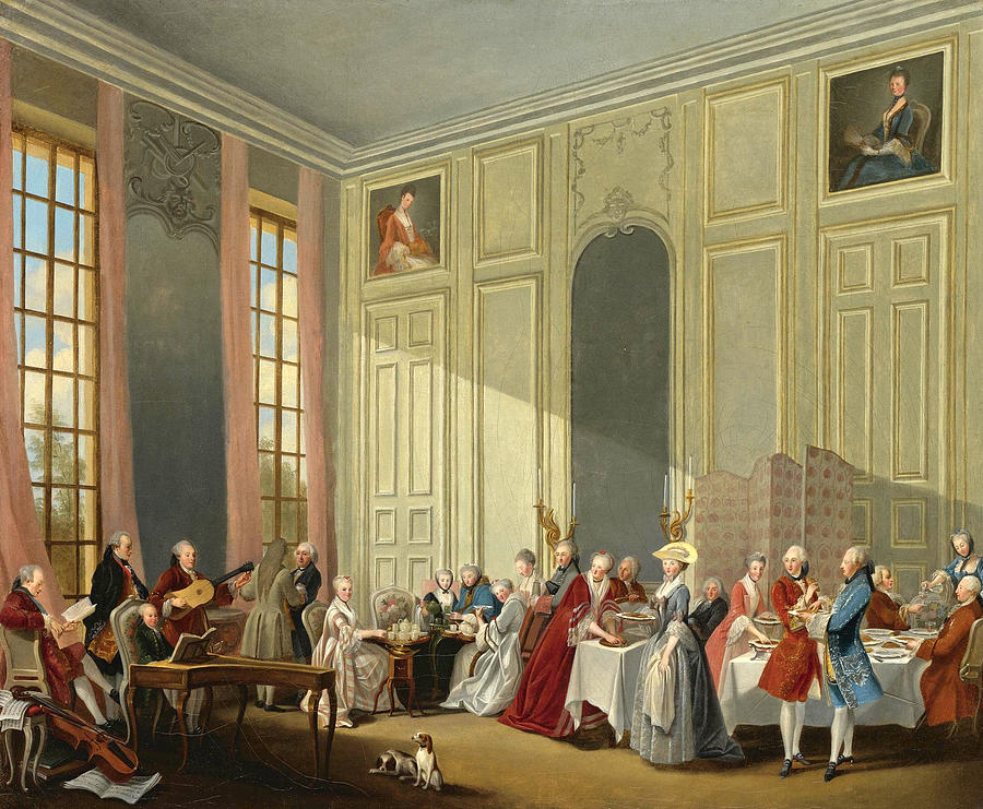 Mozart Giving A Concert In The Salon Des Quatre-Glaces Au Palais Dutemple Painting by Michel-Barthelemy Ollivier