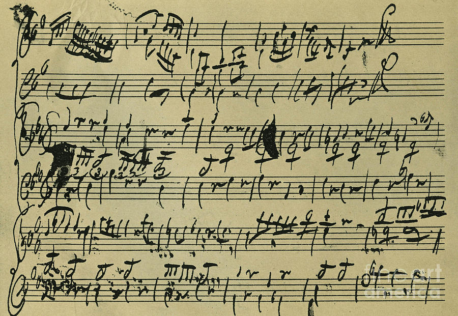 Mozart score written when 8 years old Drawing by Wolfgang Amadeus Mozart