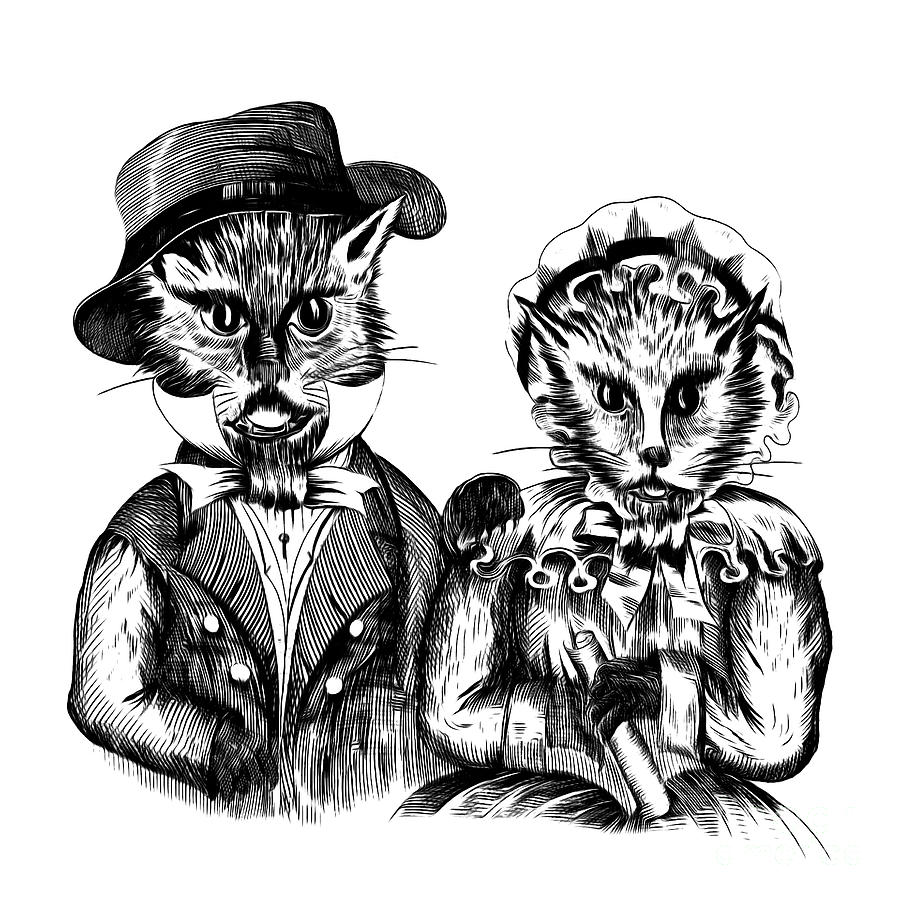 Mr. and Mrs. Pussy Cat Drawing by Edward Fielding