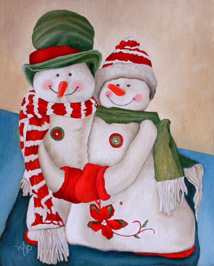 Mr. And Mrs. Snowman Painting by Angeles M Pomata