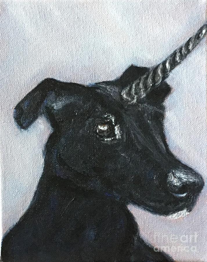 Unicorn Painting - Mr B,  Unicorn-Dog by Diane Donati