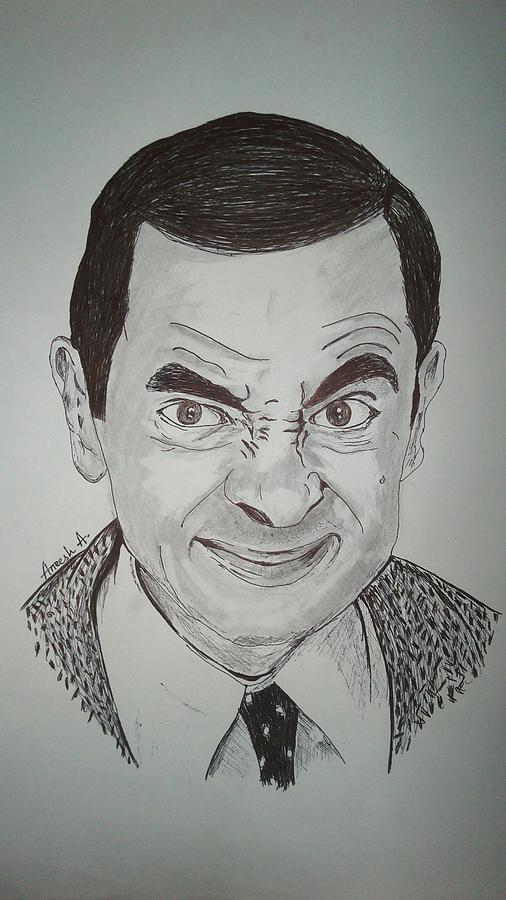 Laminated Black And White Pencil Sketch Of Mr Bean Size A4
