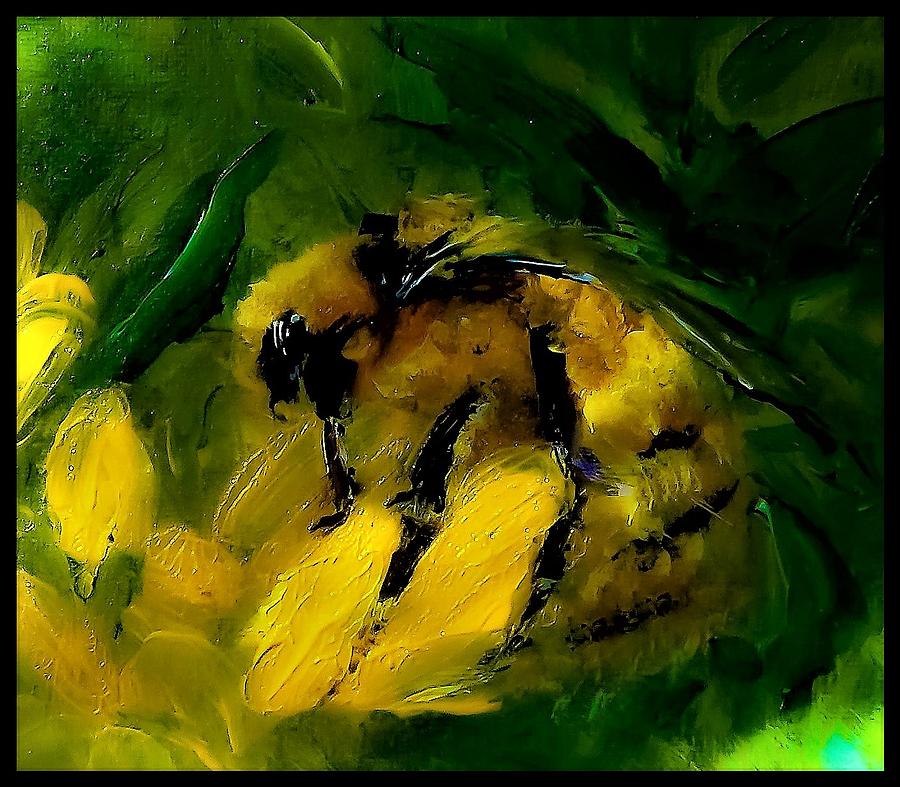 Mr Bumble On Painterly Yellow Digital Art by Lisa Kaiser