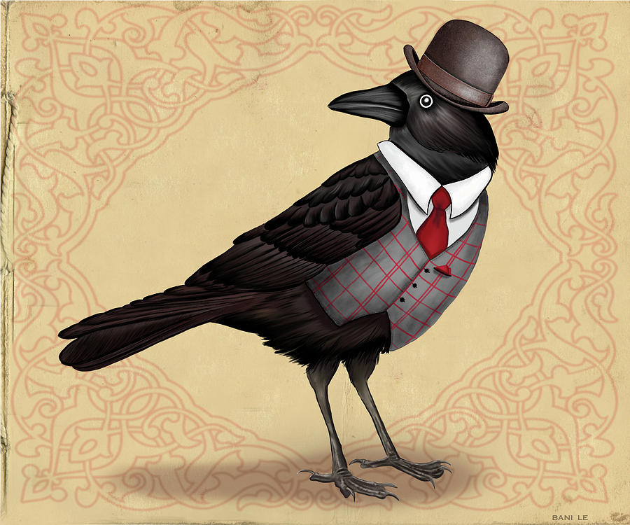 Vintage Painting - Mr. Crow On Payday by Little Bunny Sunshine