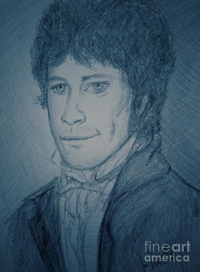 Mr Fitzwilliam Darcy Blue Drawing by Joan-Violet Stretch