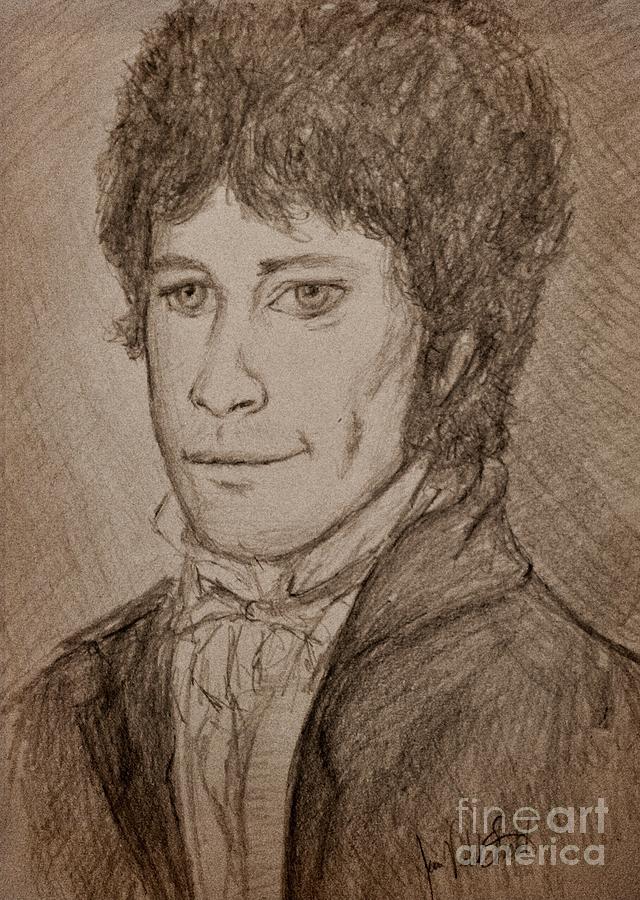 Mr Fitzwilliam Darcy Sepia Drawing by Joan-Violet Stretch